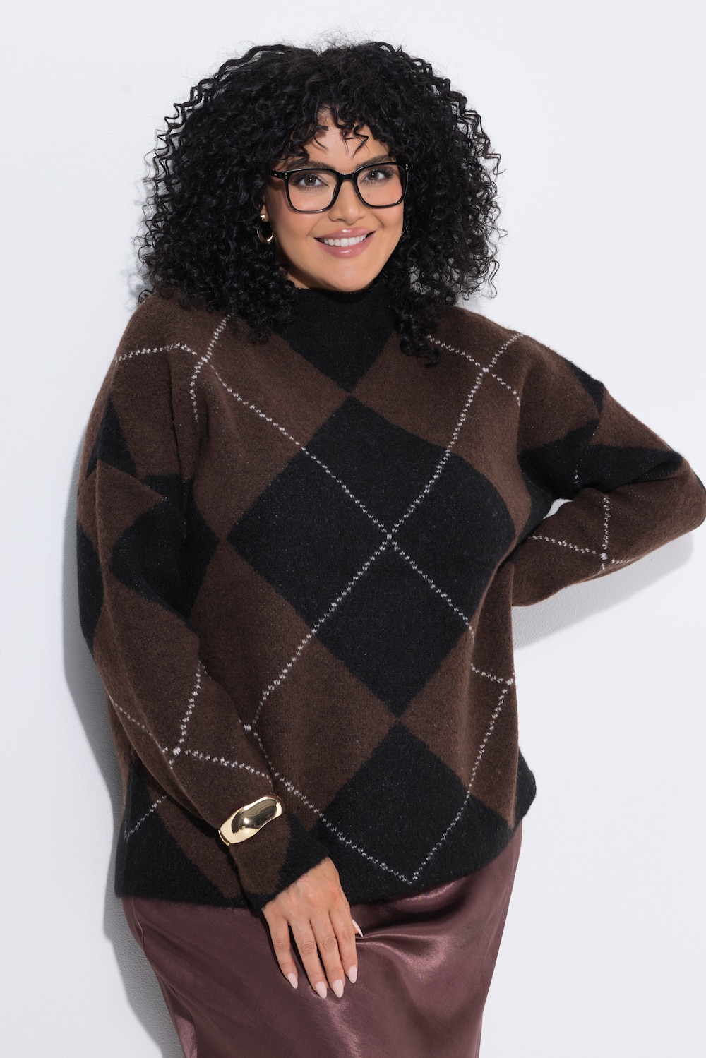 Pullover, Argyle-Muster, Stehkragen, Langarm