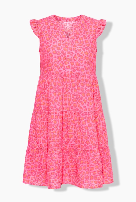 Musselin-Kleid, A-Linie, Leo-Muster, Saumvolant