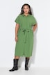 Midi-Hemdblusenkleid, Seersucker, Streifen, Bindegürtel