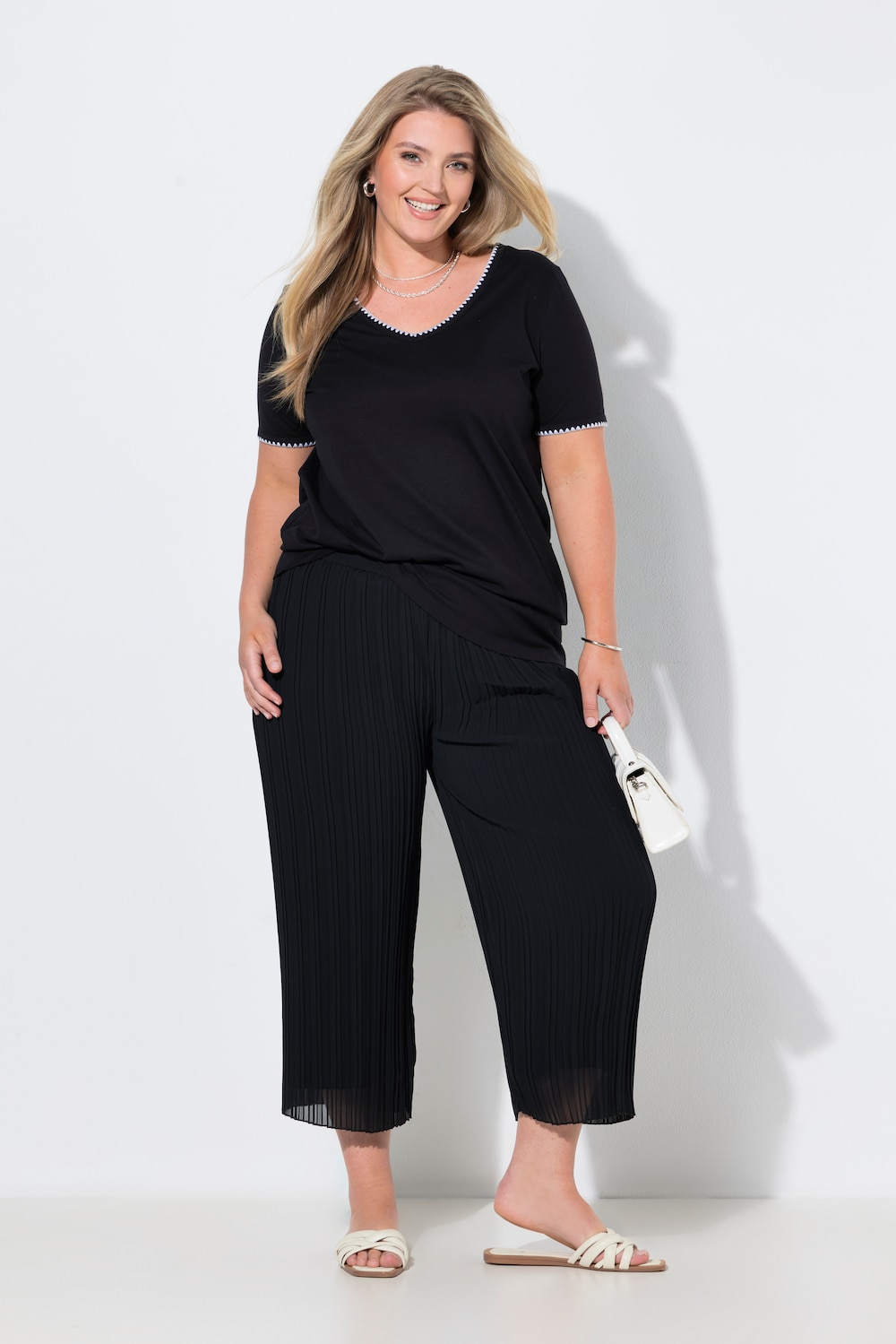 Plissee-Culotte, weites, gerades Bein