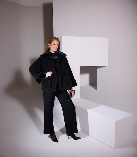 Faux Fur-Trimmed Long Sleeve Cape Jacket