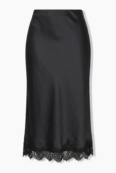 Maxirock, A-Line, Satin, Spitzensaum