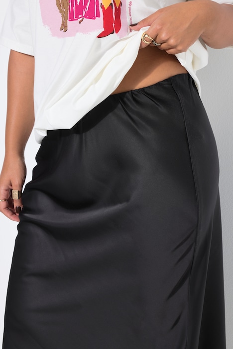 Maxirock, A-Line, Satin, Spitzensaum