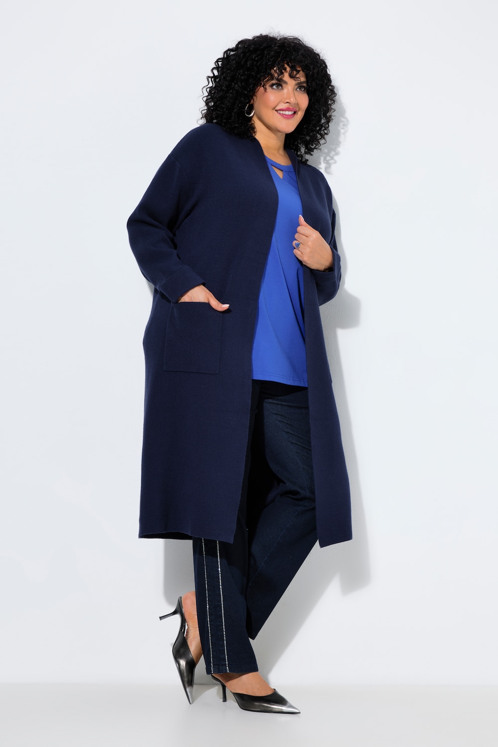Long-Strickjacke, Oversized, ohne Verschluss, Langarm