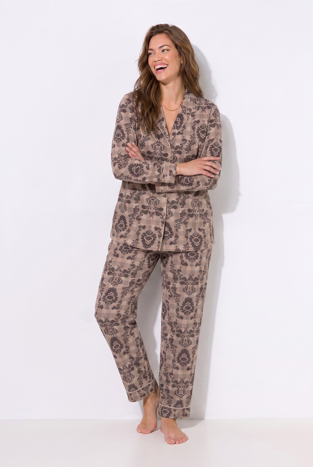 Pyjama, Karo/Ornamente, Reverskragen, Langarm