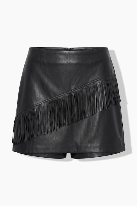 Skort, wide Legs, Nappa-Fakeleder, Fransen