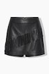 Skort, wide Legs, Nappa-Fakeleder, Fransen