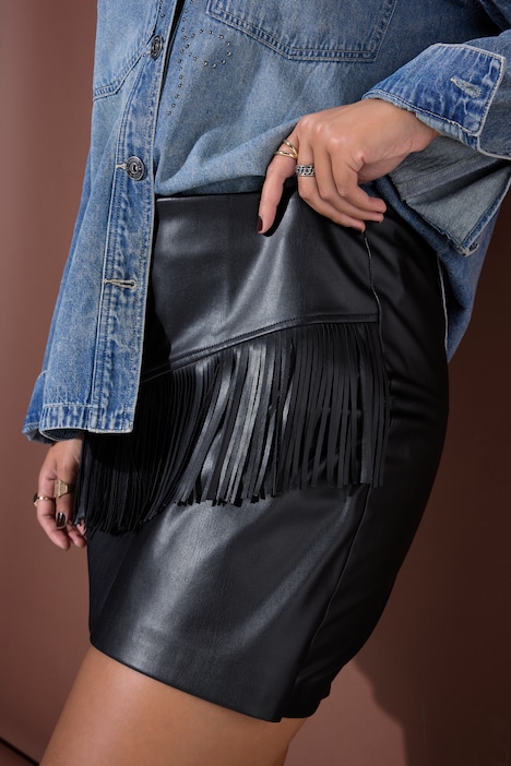 Skort, wide Legs, Nappa-Fakeleder, Fransen