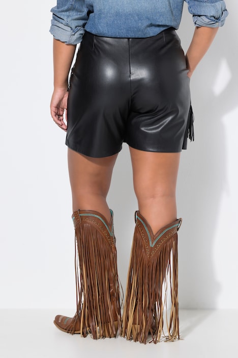 Skort, wide Legs, Nappa-Fakeleder, Fransen