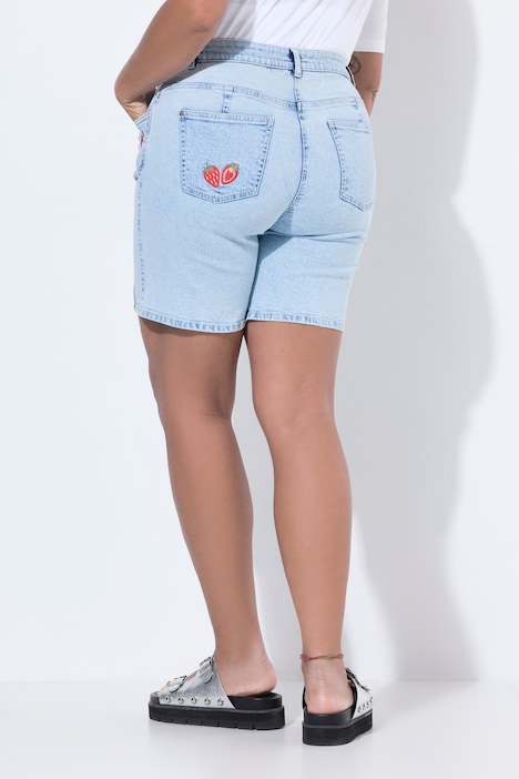 Fruit Embroidered Stretch Fit Denim Shorts
