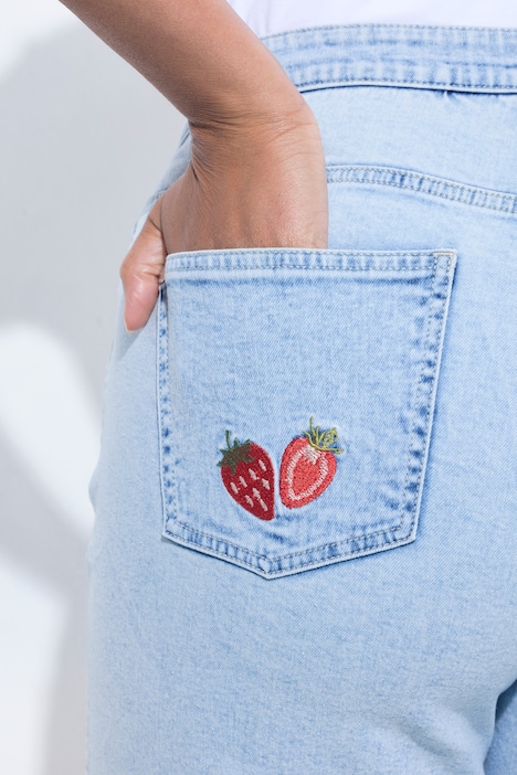 Fruit Embroidered Stretch Fit Denim Shorts