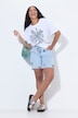Fruit Embroidered Stretch Fit Denim Shorts