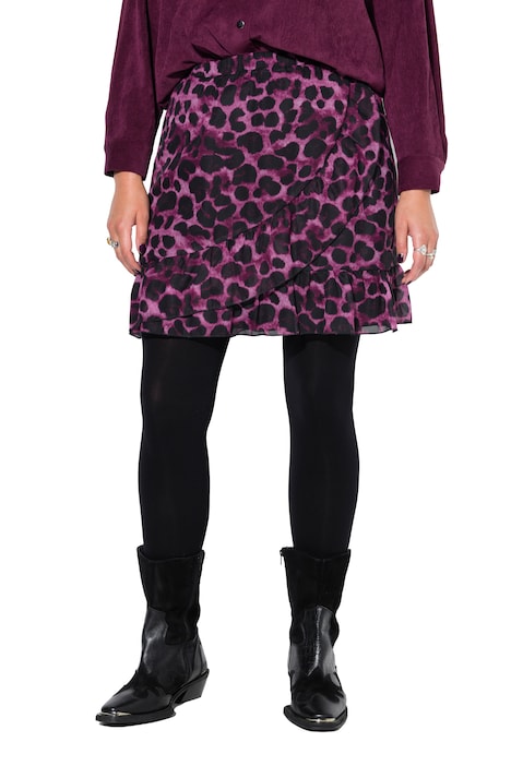 Minisukně, áčkový střih, leopardí potisk, záhyby, elastický pas