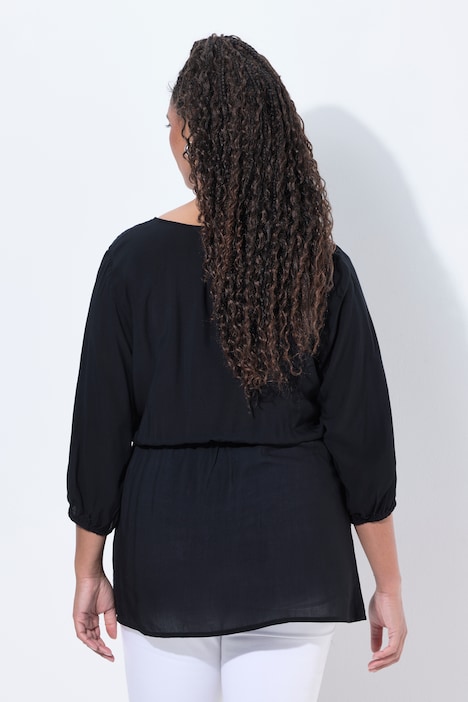 Bluse, A-Linie, Leoparden-Stickerei, 3/4-Ärmel