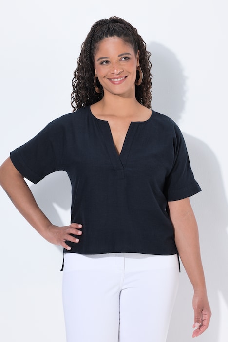 Bluse, A-Linie, Leinenoptik, Halbarm