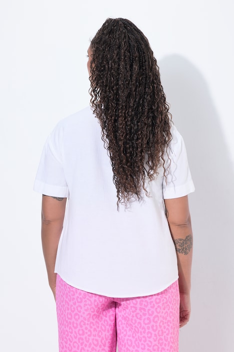Bluse, A-Linie, Leinenoptik, Halbarm