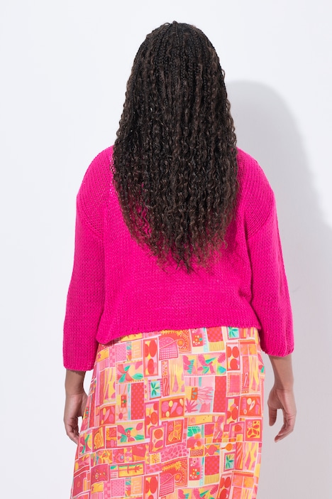 Lochstrick-Jacke, oversized, offene Form, 3/4-Ärmel
