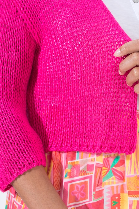 Lochstrick-Jacke, oversized, offene Form, 3/4-Ärmel