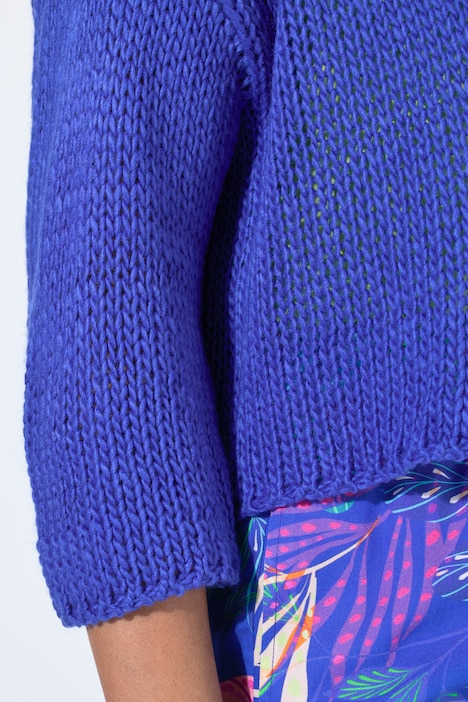 Lochstrick-Jacke, oversized, offene Form, 3/4-Ärmel