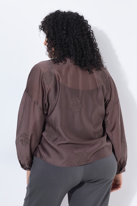 Bluse, Stickerei, Oversized, Hemdkragen, Langarm