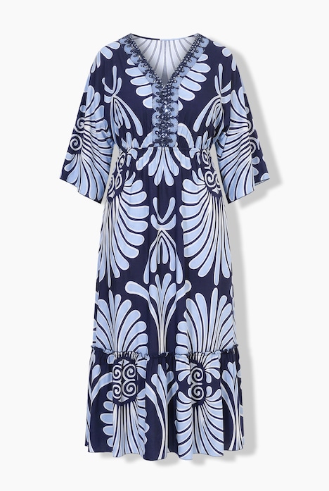 Maxi abito con cotton touch, scollo a V e maniche in stile dolman
