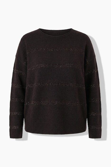 Pullover, Glitzer-Ajourstreifen, Rundhals, Langarm