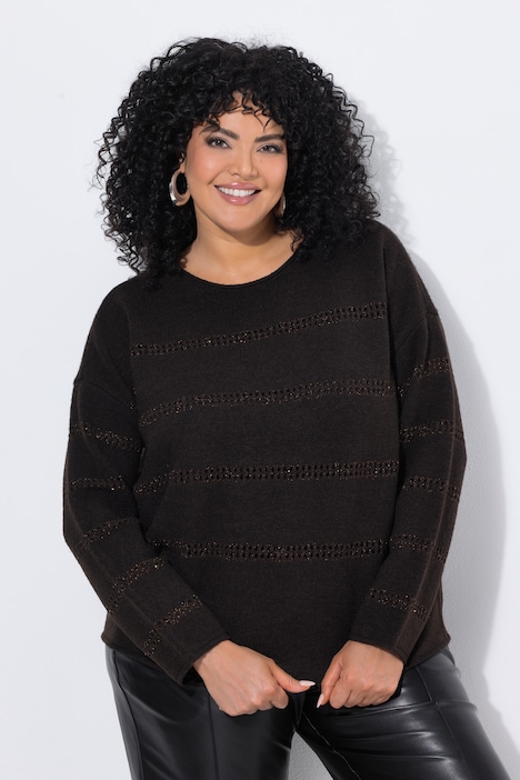 Pullover, Glitzer-Ajourstreifen, Rundhals, Langarm