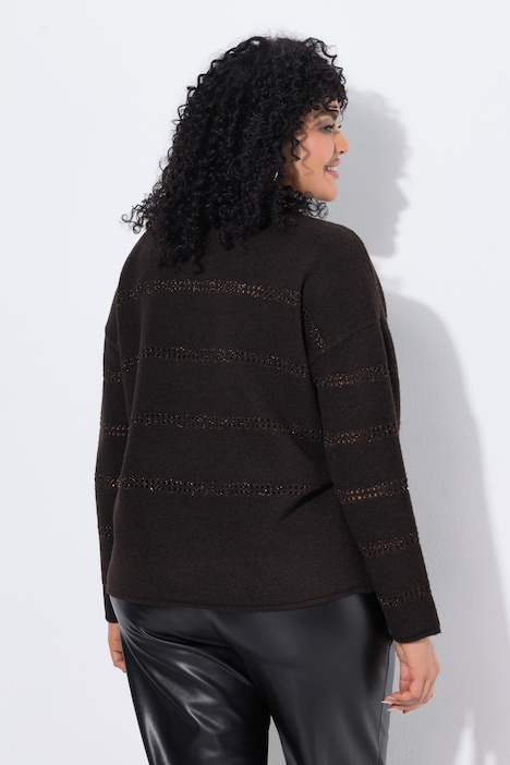 Pullover, Glitzer-Ajourstreifen, Rundhals, Langarm