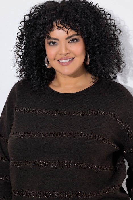 Pullover, Glitzer-Ajourstreifen, Rundhals, Langarm