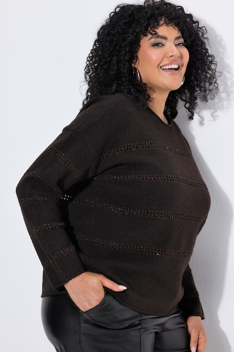 Pullover, Glitzer-Ajourstreifen, Rundhals, Langarm