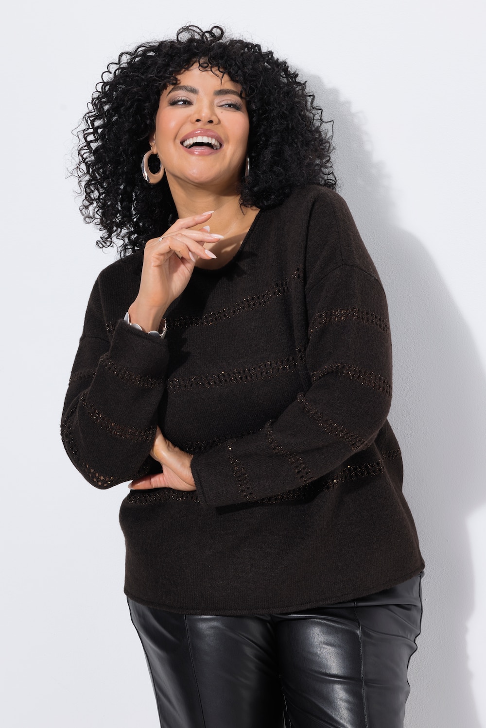 Pullover, Glitzer-Ajourstreifen, Rundhals, Langarm