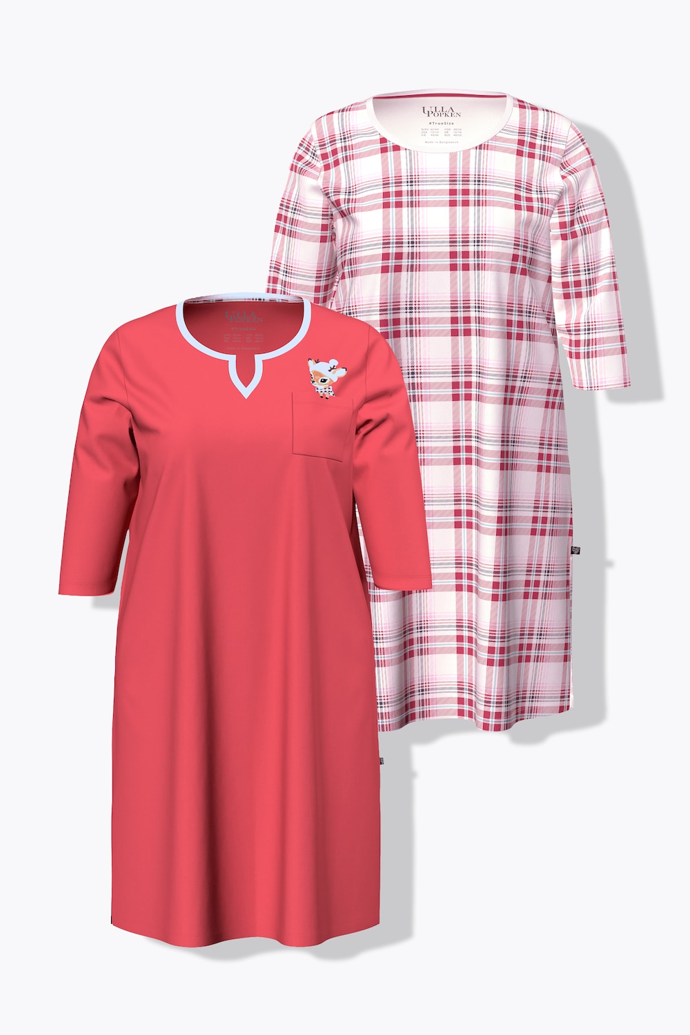 Bigshirts, 2er-Pack, Karo/Rehkitz, Runhals/Tunika-Ausschnitt