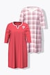 Lot de 2 chemises de nuit / grands T-shirts, carreaux / faon, décolleté rond / col tunisien