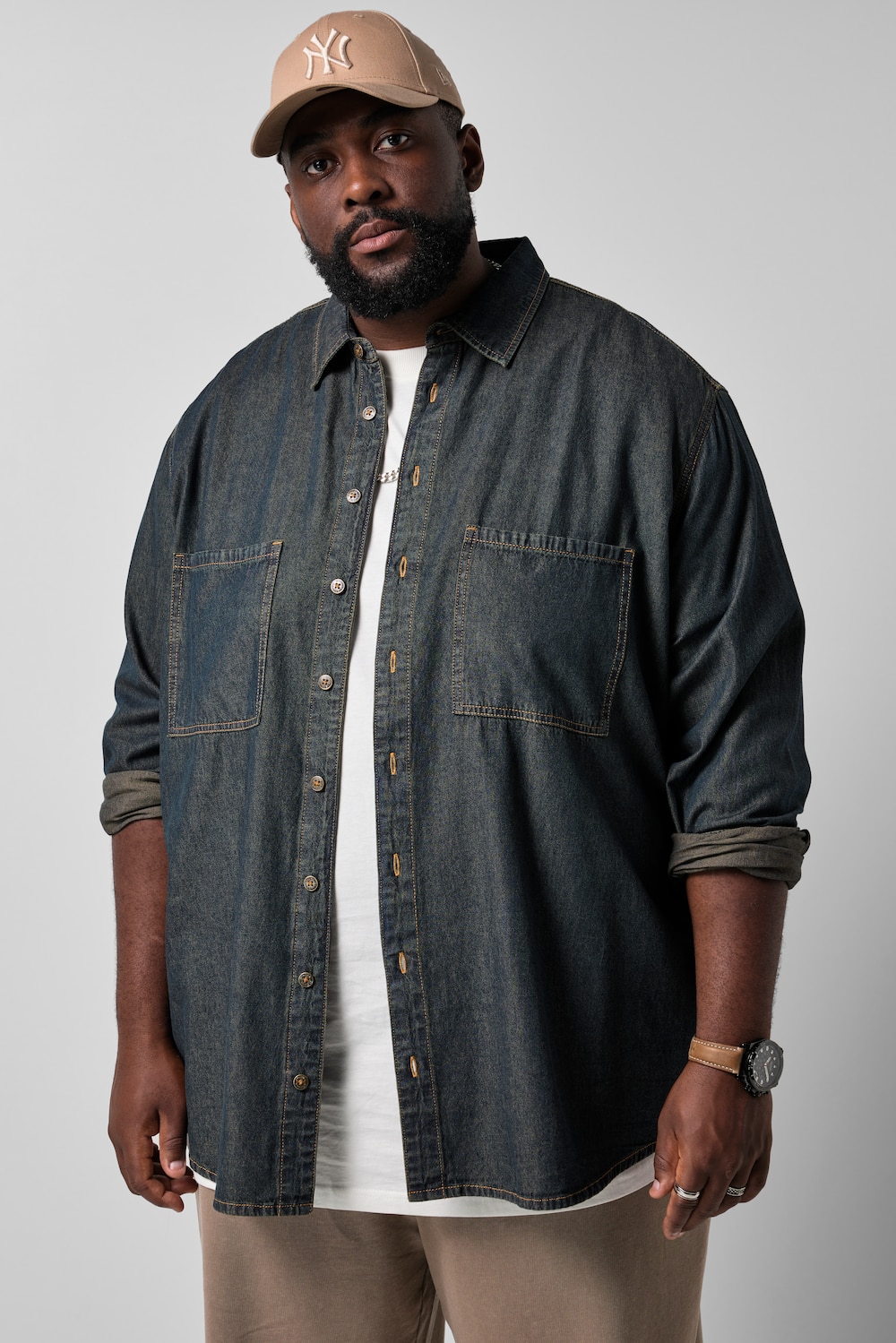 Jeanshemd, Langarm, Dirty Denim, Modern Fit, Kentkragen, bis 8 XL