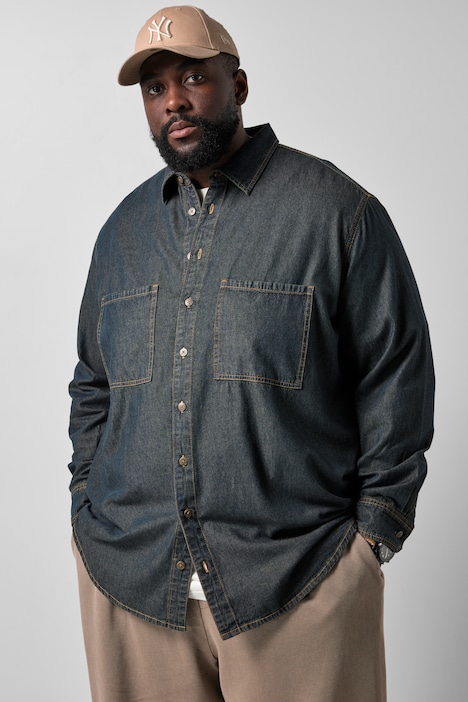 Jeanshemd, Langarm, Dirty Denim, Modern Fit, Kentkragen, bis 8 XL