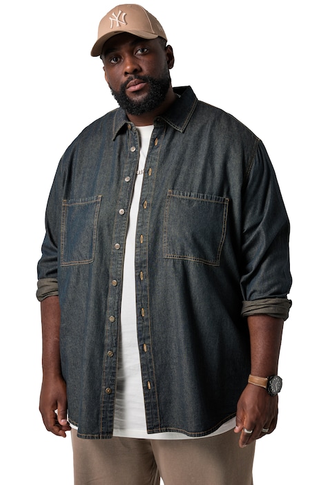 Džínová košile, dlouhé rukávy, sepraný denim, moderní střih, kentový límec, do vel. 8XL