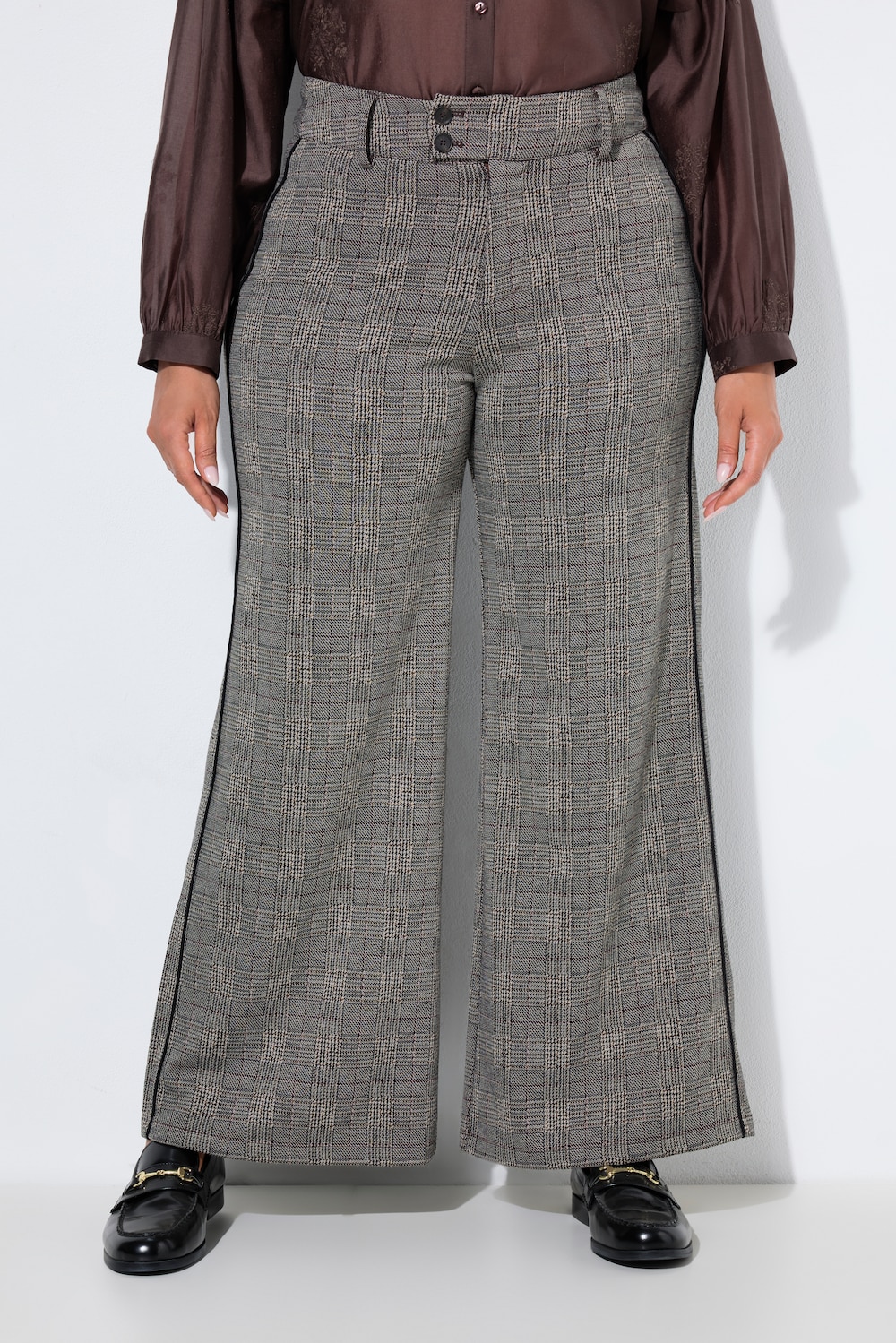 Hose, kariert, weites Bein, Stretchkomfort, High Waist