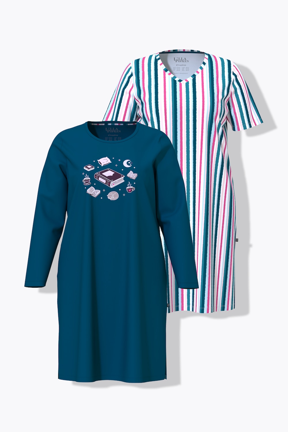 Bigshirts, 2-pak med rund hals/V-hals og korte/lange ærmer