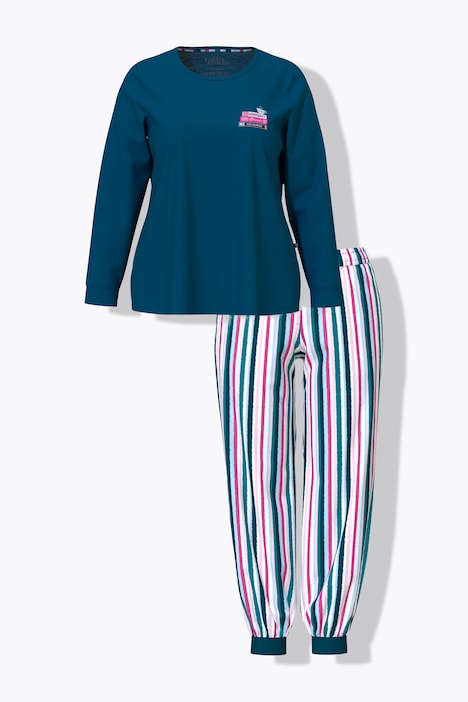 Pyjama, Buch/Streifen, Rundhalsausschnitt, Langarm