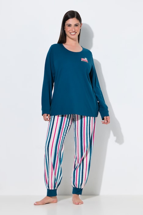 Pyjama, Buch/Streifen, Rundhalsausschnitt, Langarm