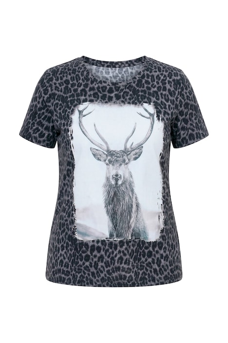 Tričko, leopardí vzor, jelen, klasický střih, kulatý výstřih, krátké rukávy