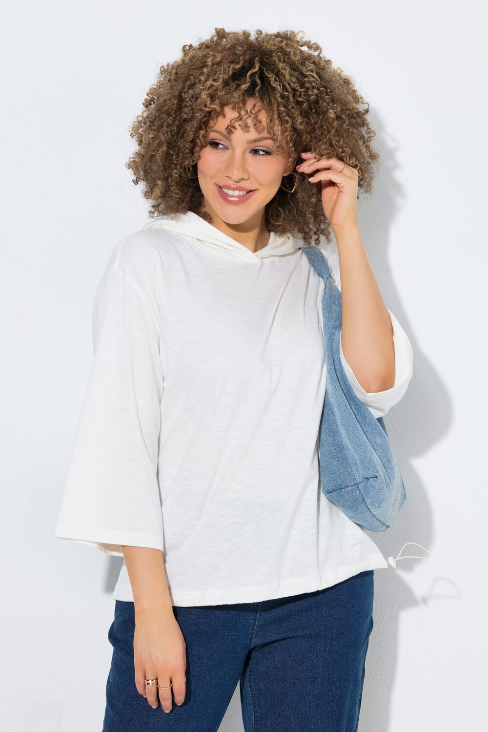 T-Shirt, Kapuze, elastisches Saumband, 3/4 Arm