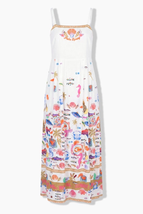 Midikleid, A-Linie, bunt gemustert, Spaghettiträger