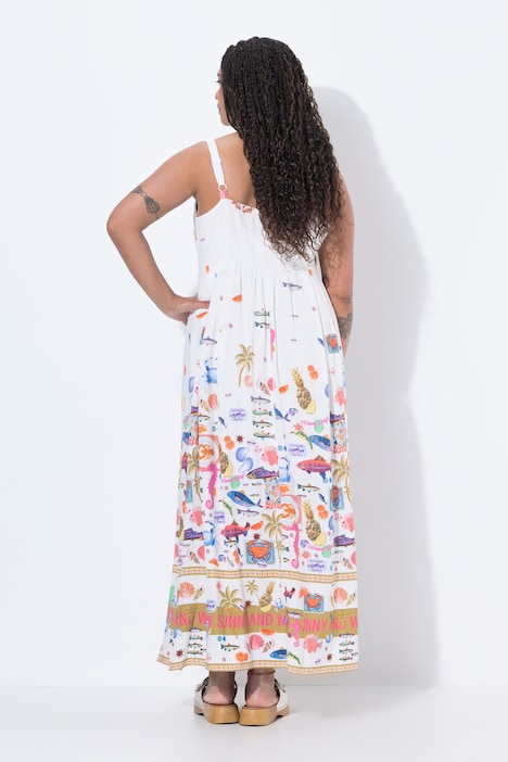 Midikleid, A-Linie, bunt gemustert, Spaghettiträger