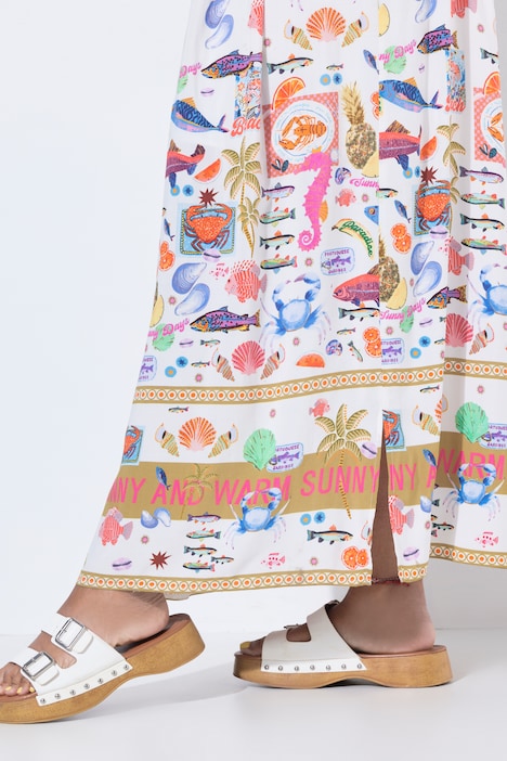 Midikleid, A-Linie, bunt gemustert, Spaghettiträger