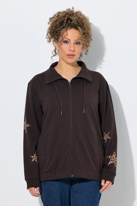 Sweatjacke, Sterne, Troyerkragen, Langarm, elastischer Saum