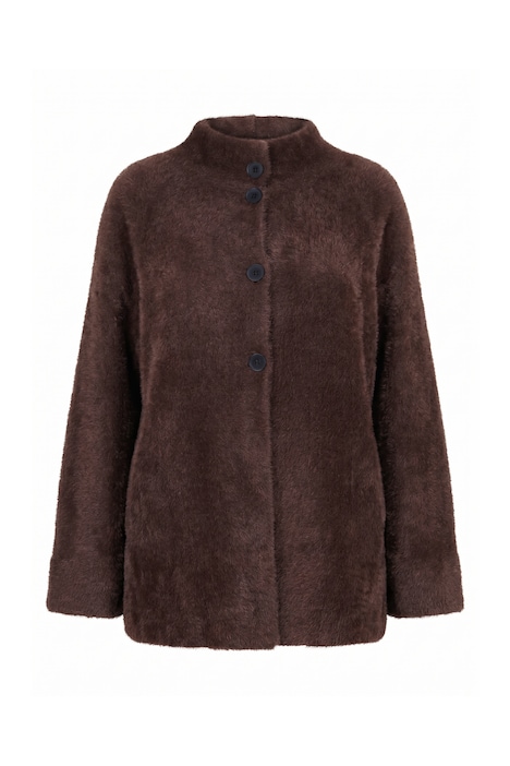 Flausch-Strickjacke, A-Linie, Stehkragen, Langarm