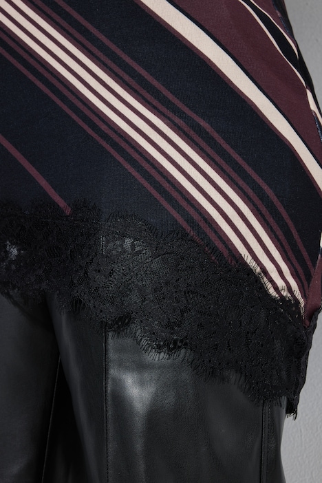 Shirt, Streifen, A-Linie, Spitze, Stehkragen, Langarm