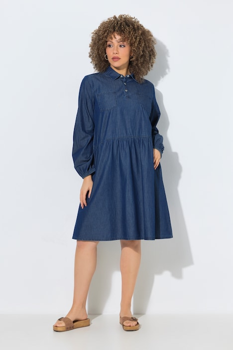 Jeanskleid, A-Linie, Hemdkragen, Brusttaschen