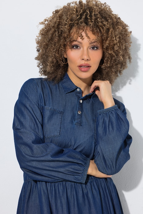 Jeanskleid, A-Linie, Hemdkragen, Brusttaschen